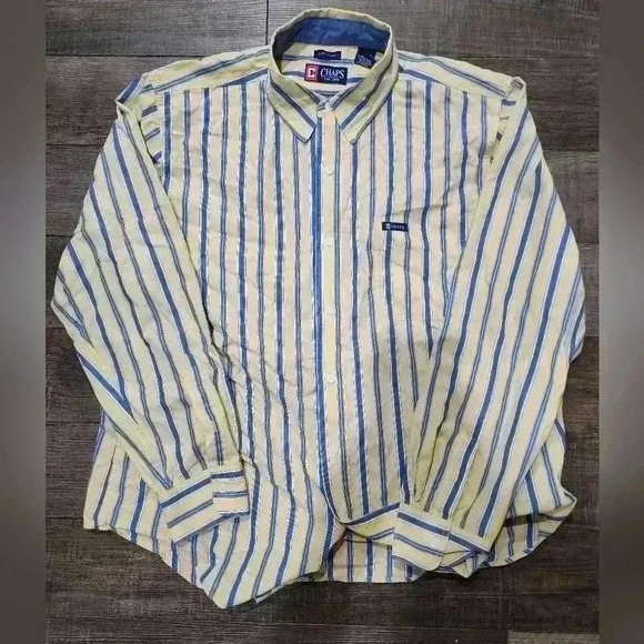 Chaps Easy Care Men's Yellow & Blue Check Long Sleeve Button Up Shirt Size XL - Picture 1 of 4